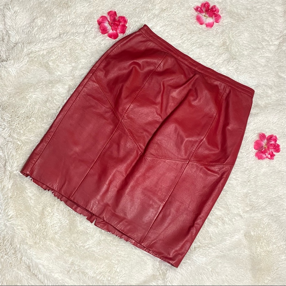 Vintage Dark Red John Lawrence Real Leather Partial Elastic Waist Women’s Skirt